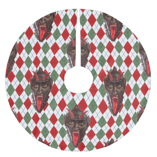 plaid christmas krampus brushed polyester tree skirt (Front)
