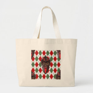 plaid christmas krampus large tote bag
