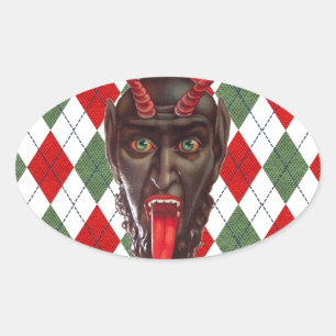 plaid christmas krampus oval sticker