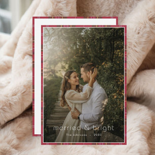 Plaid Christmas Married & Bright Rustic Boho Photo Holiday Card