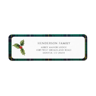 Plaid Christmas Mistletoe Tartan Return Address