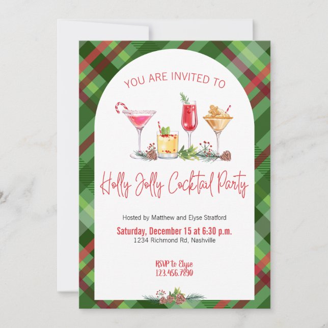 Plaid Christmas Party Holiday Cocktail Work Party Invitation (Front)