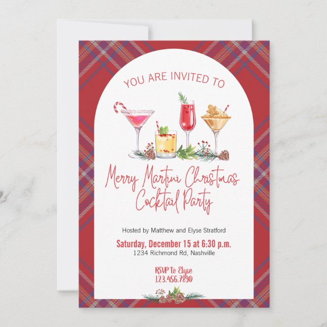 Plaid Christmas Party Holiday Cocktail Work Party Invitation (Front)