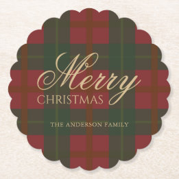 Plaid Christmas Party Supplies | Red & Green Plaid Paper Coaster