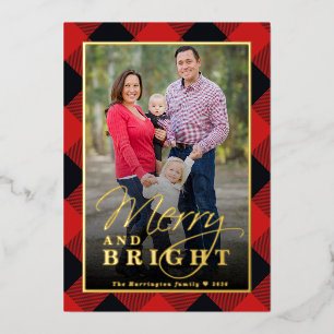 Plaid Christmas Photo Gold  Foil Holiday Card