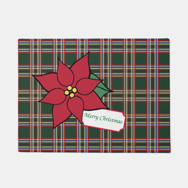 Plaid Christmas Poinsettia Doormat (Front)