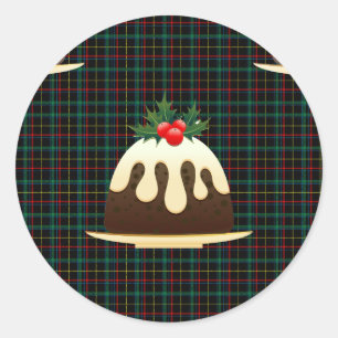 plaid christmas puddings classic round sticker