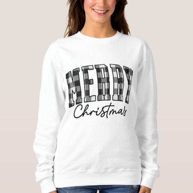 Plaid Christmas Sweatshirt | Women's Grey (Front)