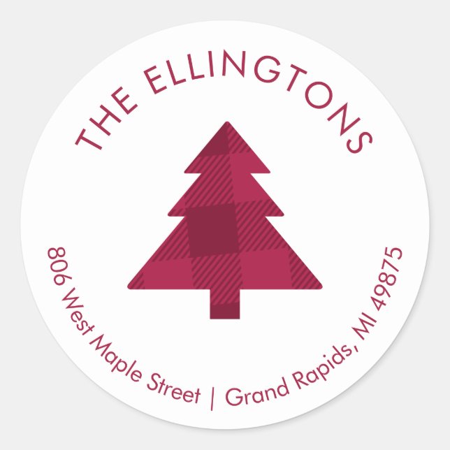 Plaid Christmas Tree Return Address Sticker (Front)
