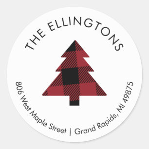 Plaid Christmas Tree Return Address Sticker