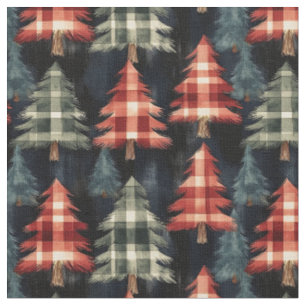 Plaid Christmas Trees on Black Fabric
