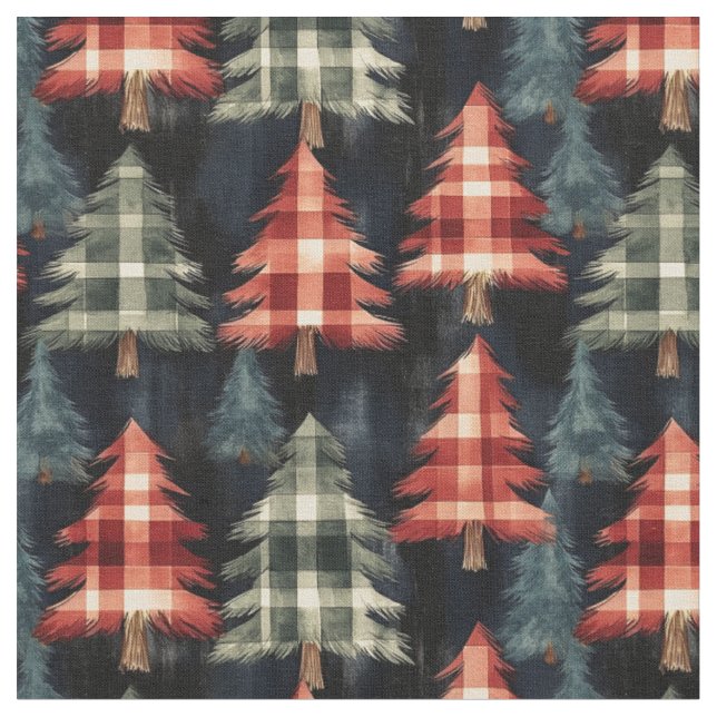 Plaid Christmas Trees on Black Fabric (Close Up)
