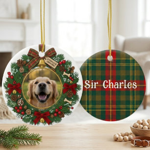 Plaid Christmas Wreath Festive Graphic Ceramic Tree Decoration
