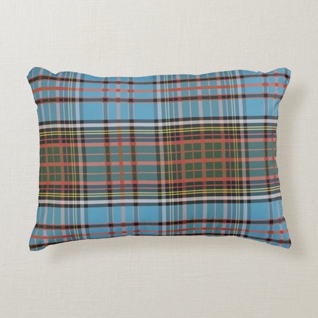 Plaid Clan Anderson Sky Blue Brown Check Tartan Decorative Cushion (Front)