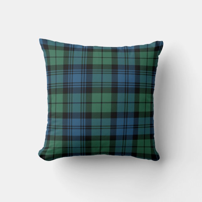 Plaid Clan Campbell Black Green Blue Check Tartan Cushion (Front)
