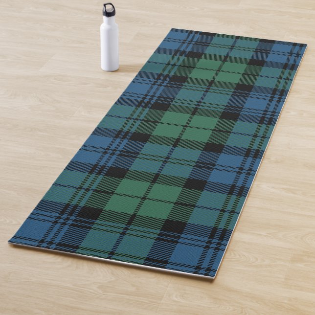 Plaid Clan Campbell Blue Green Black Check Tartan Yoga Mat (In Situ)