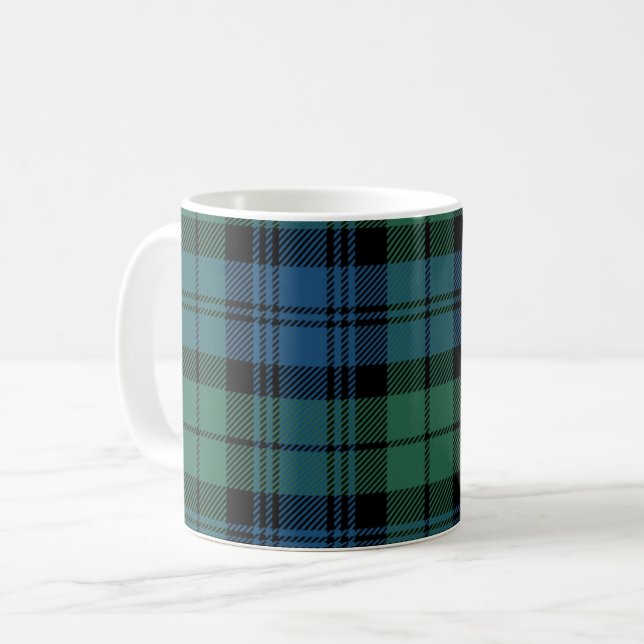 Plaid Clan Campbell Green Black Blue Check Tartan Coffee Mug (Front Left)