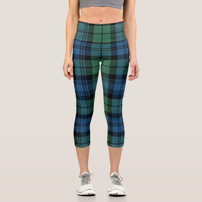 Plaid Clan Campbell Green Blue Tartan Capri Leggings (Front)