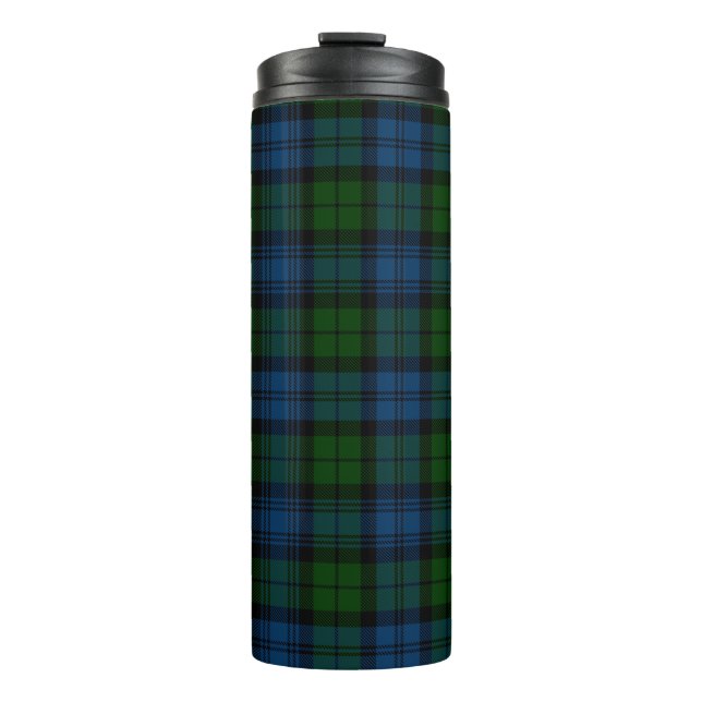 Plaid Clan Campbell Military Tartan Black Green Thermal Tumbler (Front)