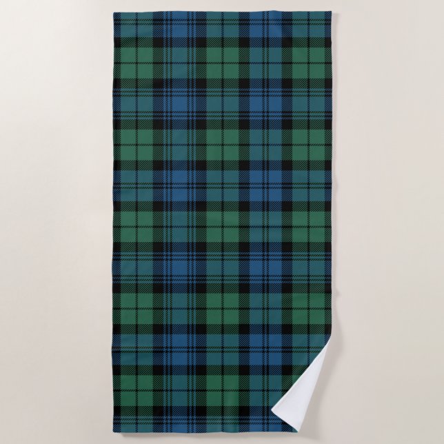 Plaid Clan Campbell Tartan Blue Black Green Check Beach Towel (Front)