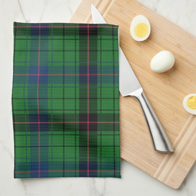 Plaid Clan Davidson Blue Green Black Check Tartan Tea Towel (Quarter Fold)