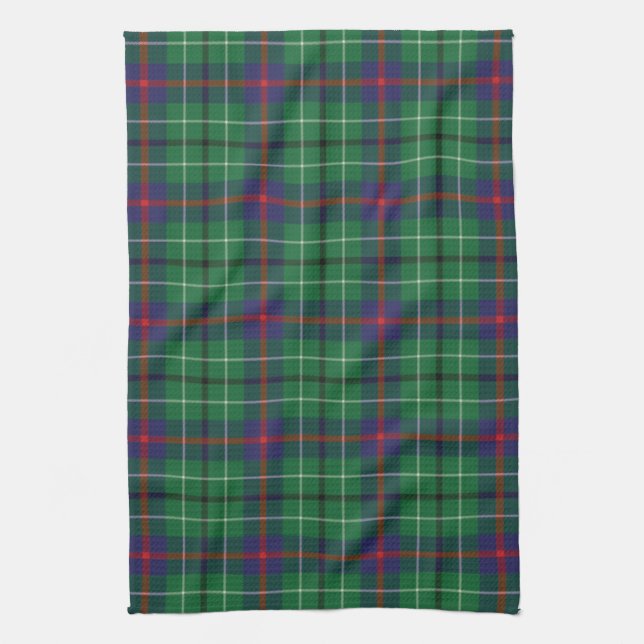 Plaid Clan Duncan Tartan Pattern Green Black Tea Towel (Vertical)