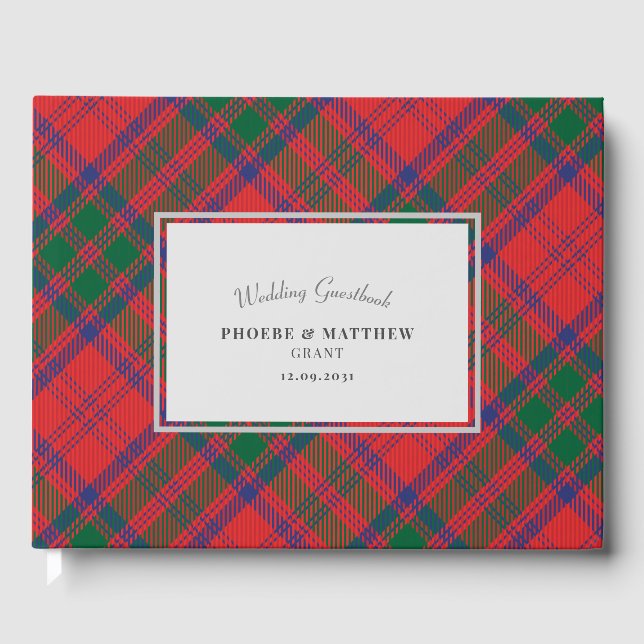 Plaid Clan Grant Red Green Blue Chequered Wedding Guest Book (Front)