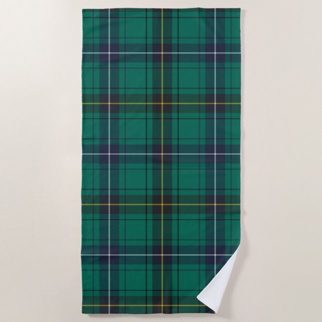 Plaid Clan Henderson Green Check Tartan Beach Towel (Front)