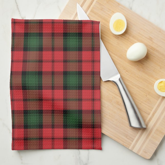 Plaid Clan Kerr Red Green Black Check Tartan Tea Towel (Quarter Fold)