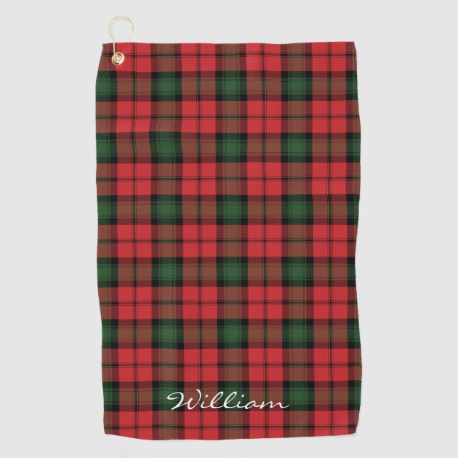 Plaid Clan Kerr Red Green Black Tartan Personalise Golf Towel (Front)