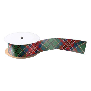 Plaid Clan MacCulloch Rustic Green Red Tartan Satin Ribbon