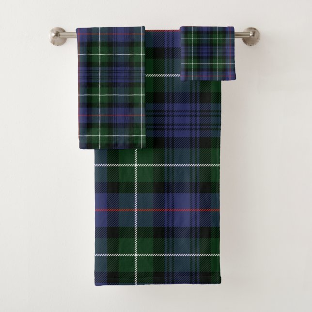 Plaid Clan MacKenzie Green Purple Check Tartan Bath Towel Set (Insitu)