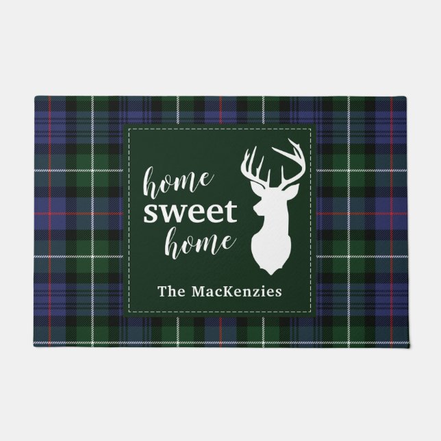 Plaid Clan MacKenzie Personalised Tartan Christmas Doormat (Front)