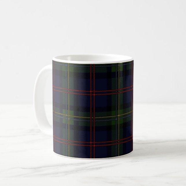 Plaid Clan Malcolm Green Purple Scottish Check Coffee Mug (Front Left)