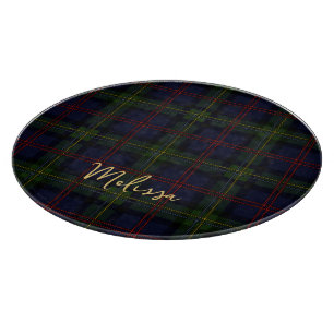 Plaid Clan Malcolm Green Purple Script Tartan Cutting Board