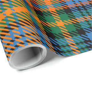 Plaid Clan Murray Blue Orange Green Tartan Wrapping Paper