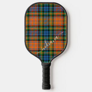 Plaid Clan Murray Orange Blue Green Tartan Script Pickleball Paddle