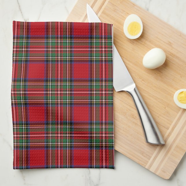 Plaid Clan Stewart Red Green Blue Check Tartan Tea Towel (Quarter Fold)