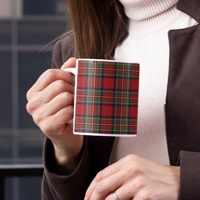Plaid Clan Stewart Red Green Tartan Two-Tone Coffee Mug (Rustic Plaid Stewart Tartan Two-Tone Maroon 11oz Coffee Mug)
