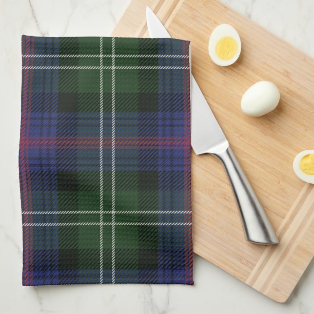 Plaid Clan Sutherland Purple Black Check Tartan Tea Towel (Quarter Fold)