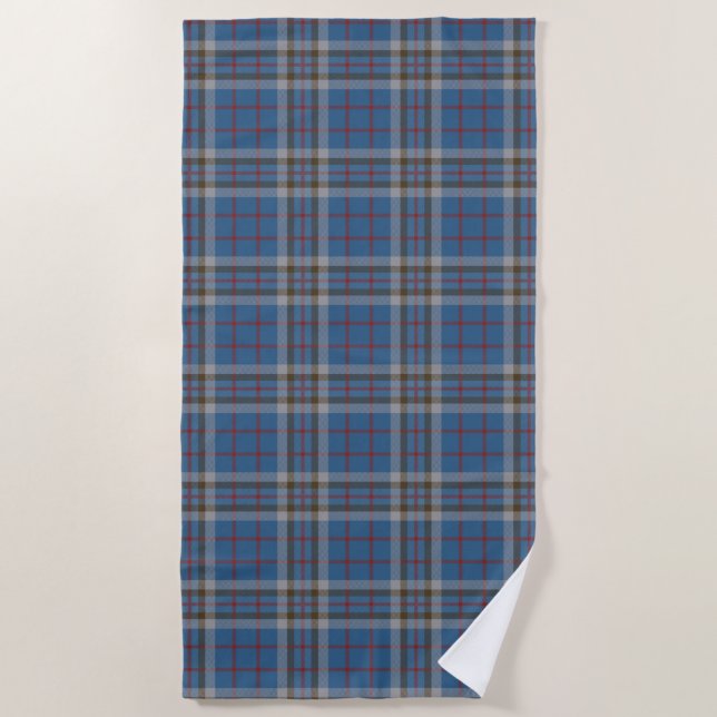 Plaid Clan Thompson Grey Blue Check Tartan Beach Towel (Front)