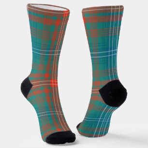 Plaid Clan Wilson Orange Blue Check Tartan Socks