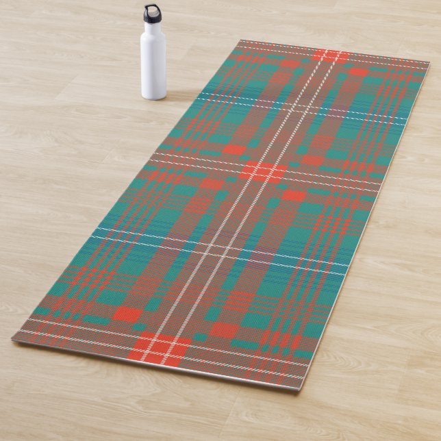 Plaid Clan Wilson Orange Turquoise Check Tartan Yoga Mat (In Situ)