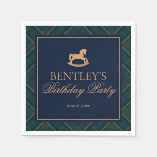 Plaid Classic Rocking Horse Birthday Party Dessert Napkin