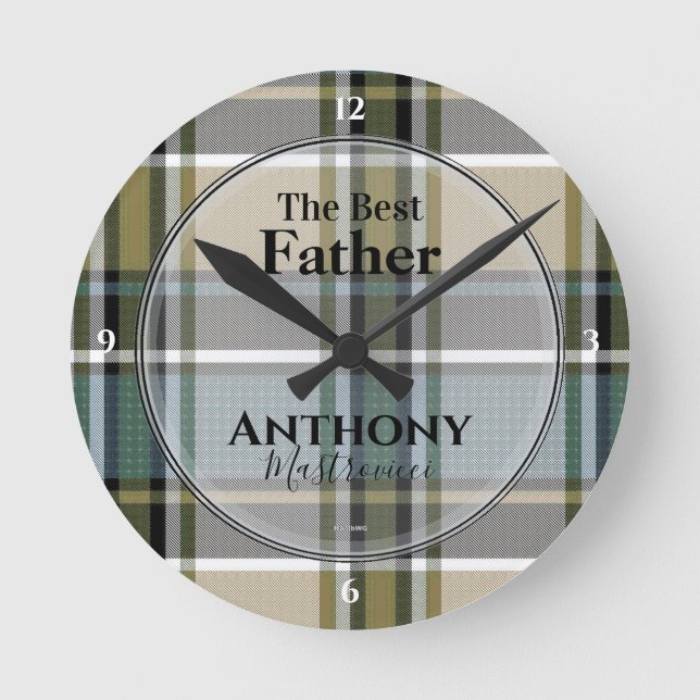 Plaid Clock with words "The best Father" and name (Front)