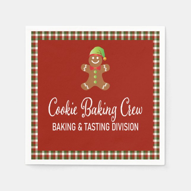  Plaid Cookie Baking Crew Red Christmas Holiday Napkin (Front)