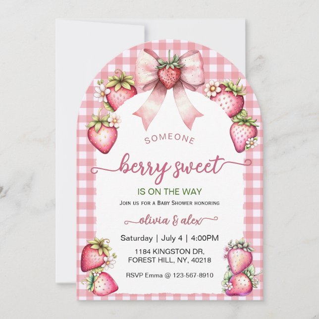Plaid Coquette Berry Sweet Baby Shower Blush Berry Invitation (Front)