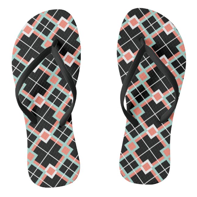 Plaid (Coral Mint Black White) Flip Flops (Footbed)