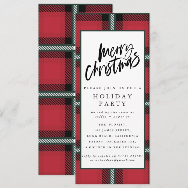 plaid corporate Christmas holiday party Invitation (Front/Back)