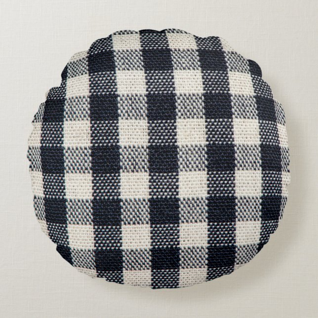Plaid cotton fabric texture background. round cushion (Front)